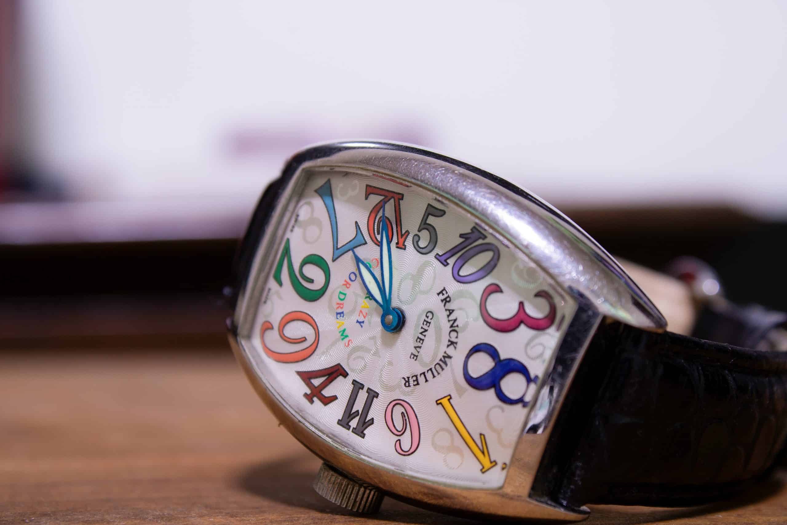 A watch with colorful numbers on the face A watch with colorful numbers on the face